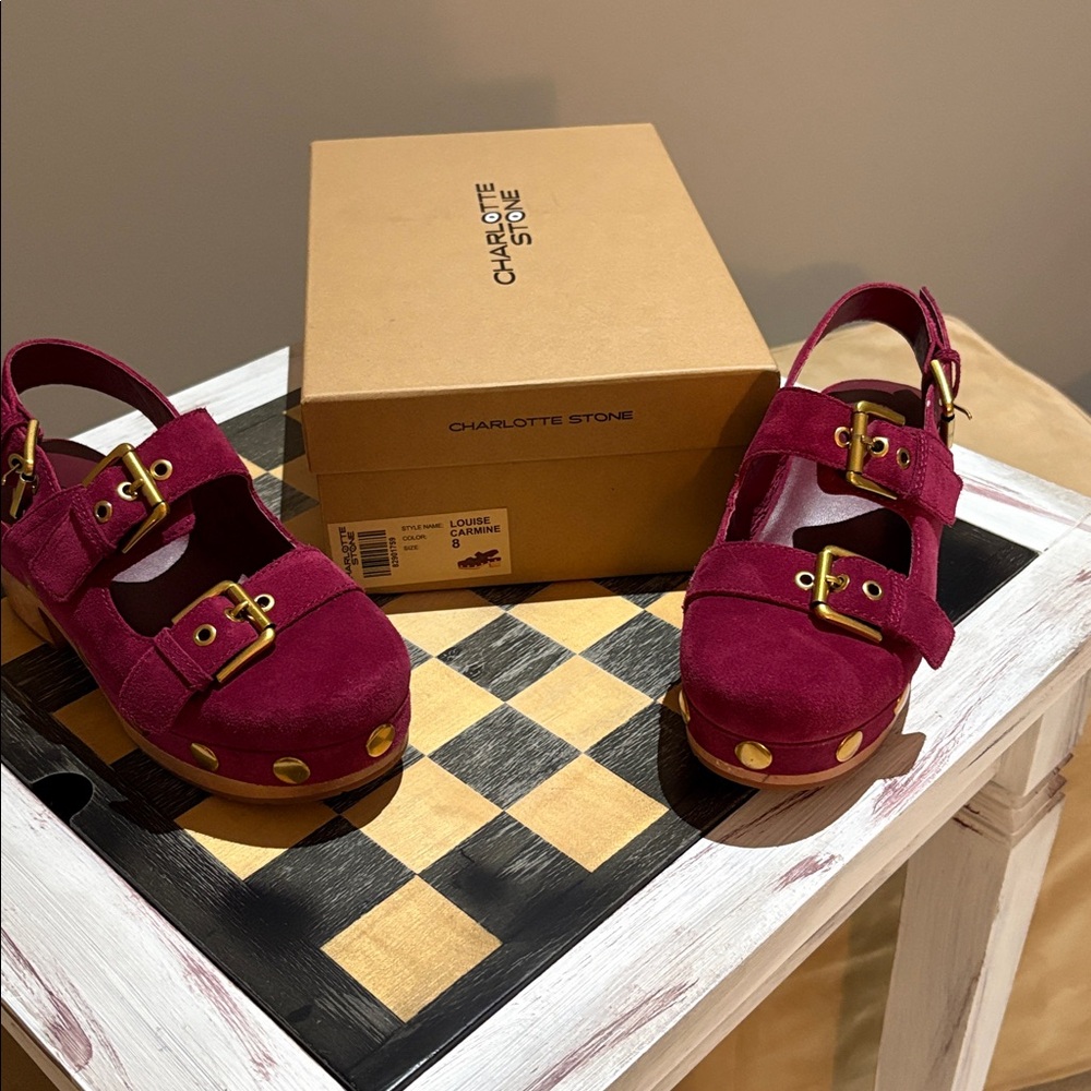 Charlotte Stone Fuchsia Sandals with Gold Buckles